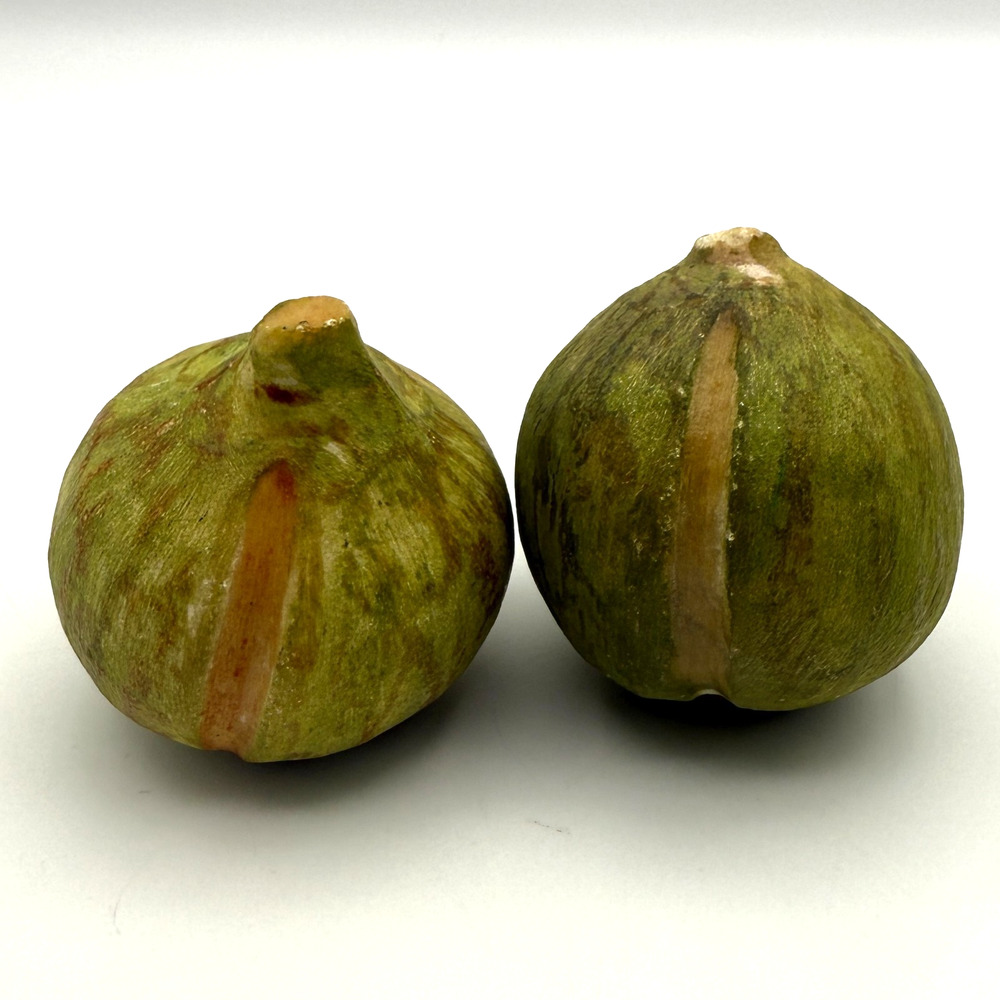 Alabaster Stone Fruit Lot of 2 Green Figs Splits Realistic Carved Marbled Pair